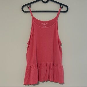 American Eagle | Soft & Sexy Rib Tank Pink Sleeveless Ruffle Hem Top